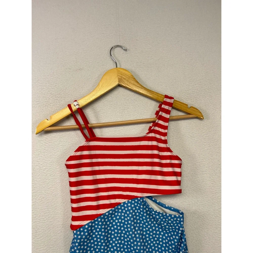 Americana Cat & Jack Girls L 10/12 Red Blue Stars Stripes Cutout Swimsuit